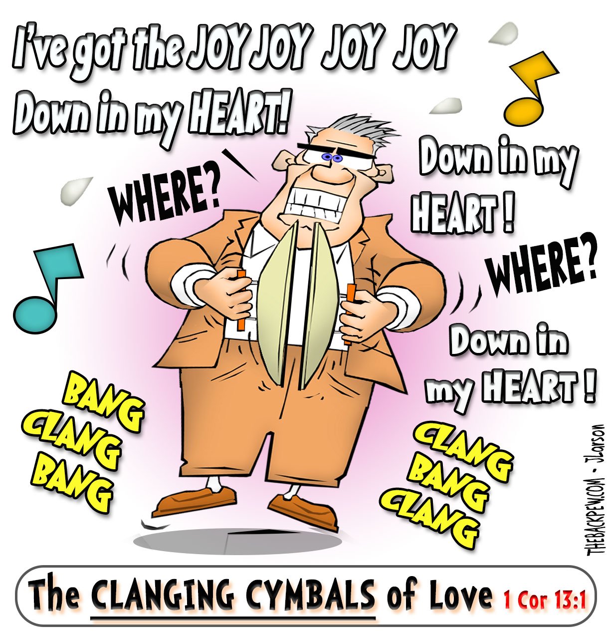 Christian Cartoon warning us NOT to be a clanging cymbal 1 Cor 13:1