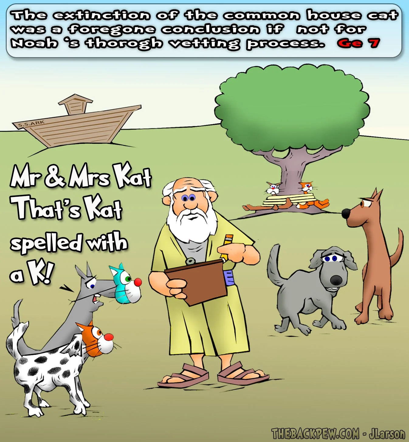 Noah boarding Cats & Dogs on the Ark  Noah, Ark, Flood, Cats, Dogs, funny 