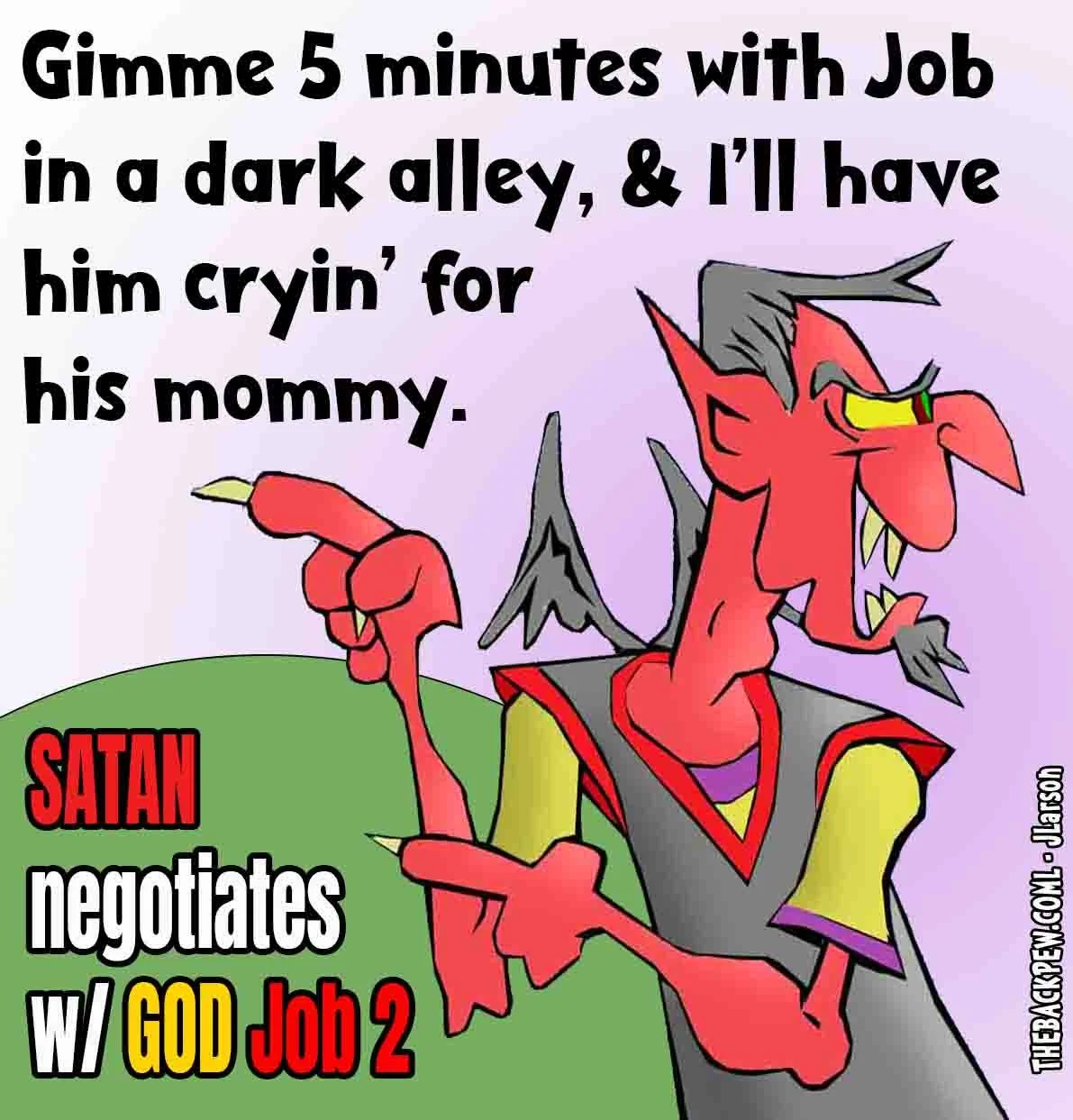 Bible Cartoon of Satan  wanting to harm Job