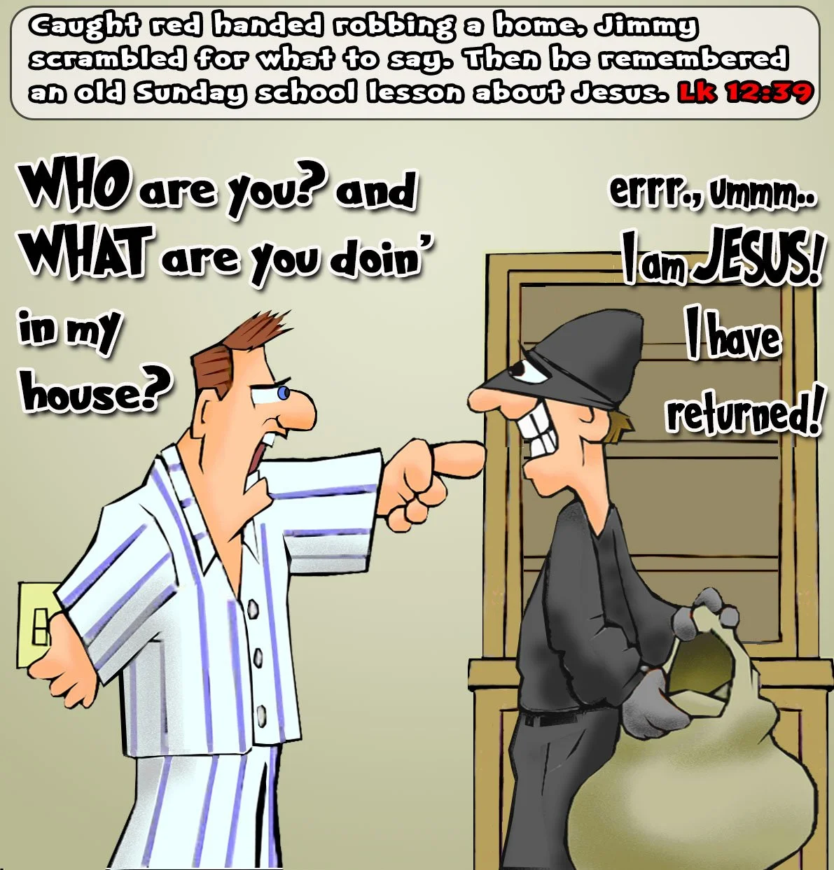 Christian Cartoon of our Lord's Return like a thief in the night