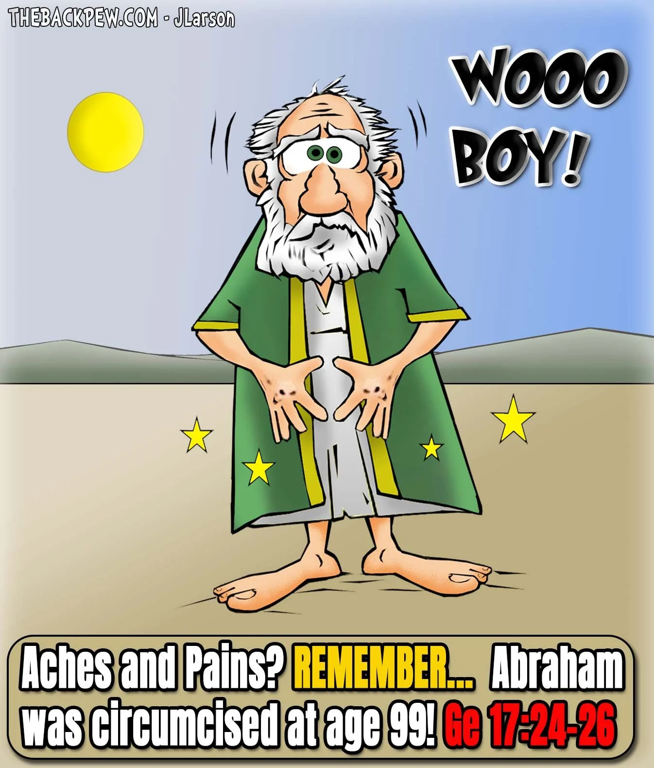 Bible Cartoon remembering that Abraham was circumsized at age 99