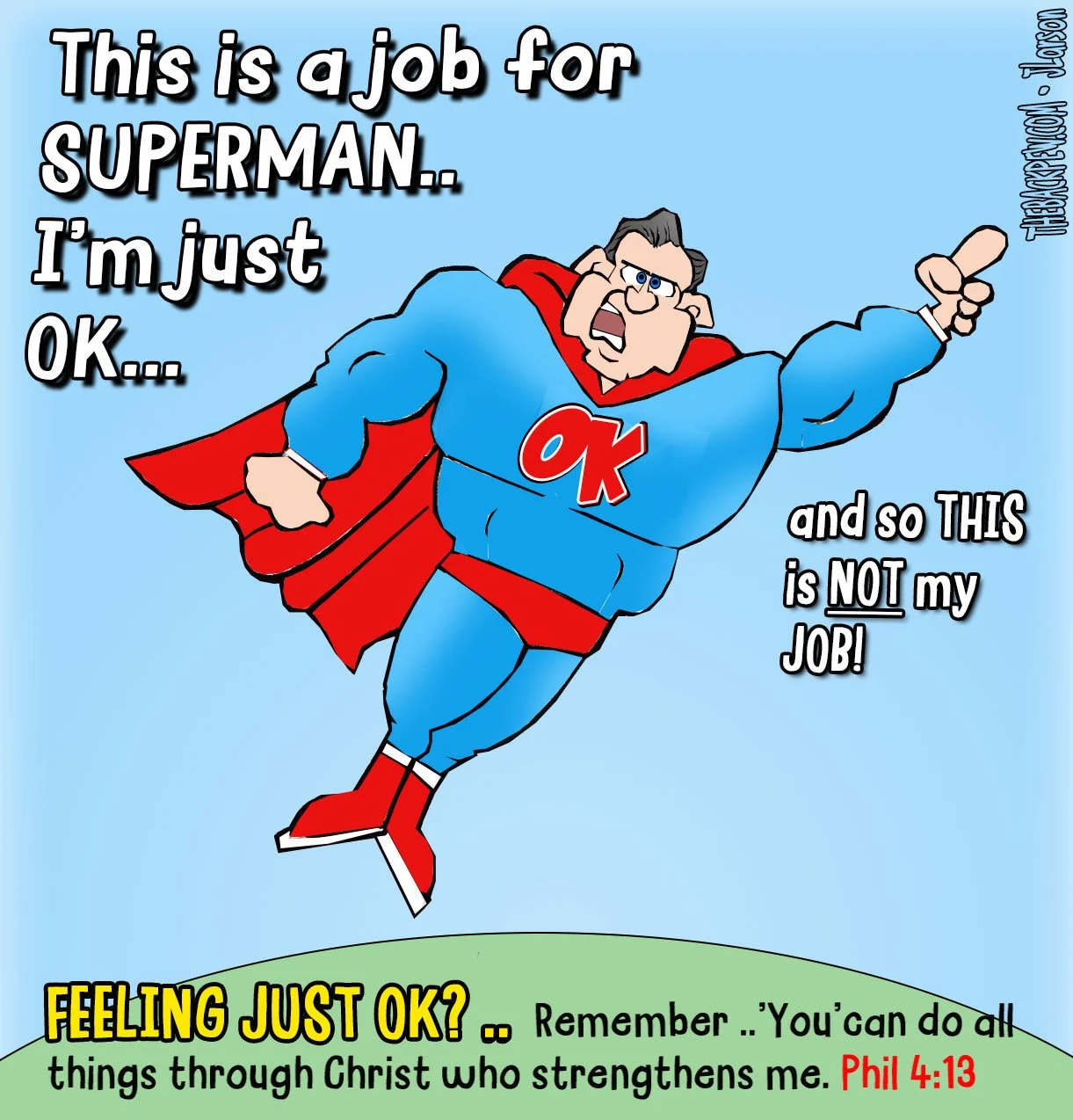 Christian cartoons featuring a superhero called OKman, Philippians 4:13