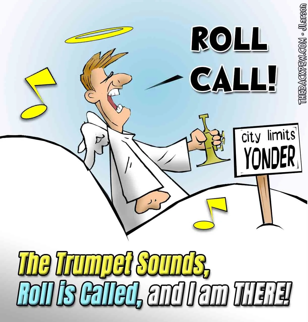 Heaven cartoon where the roll is called up yonder