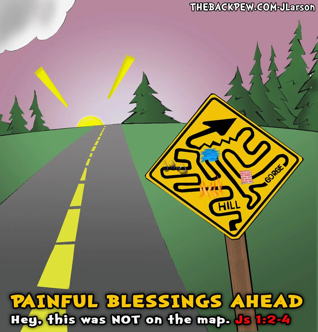 Christian Cartoon featuring the promise of blessings after trials. James 1:2-4