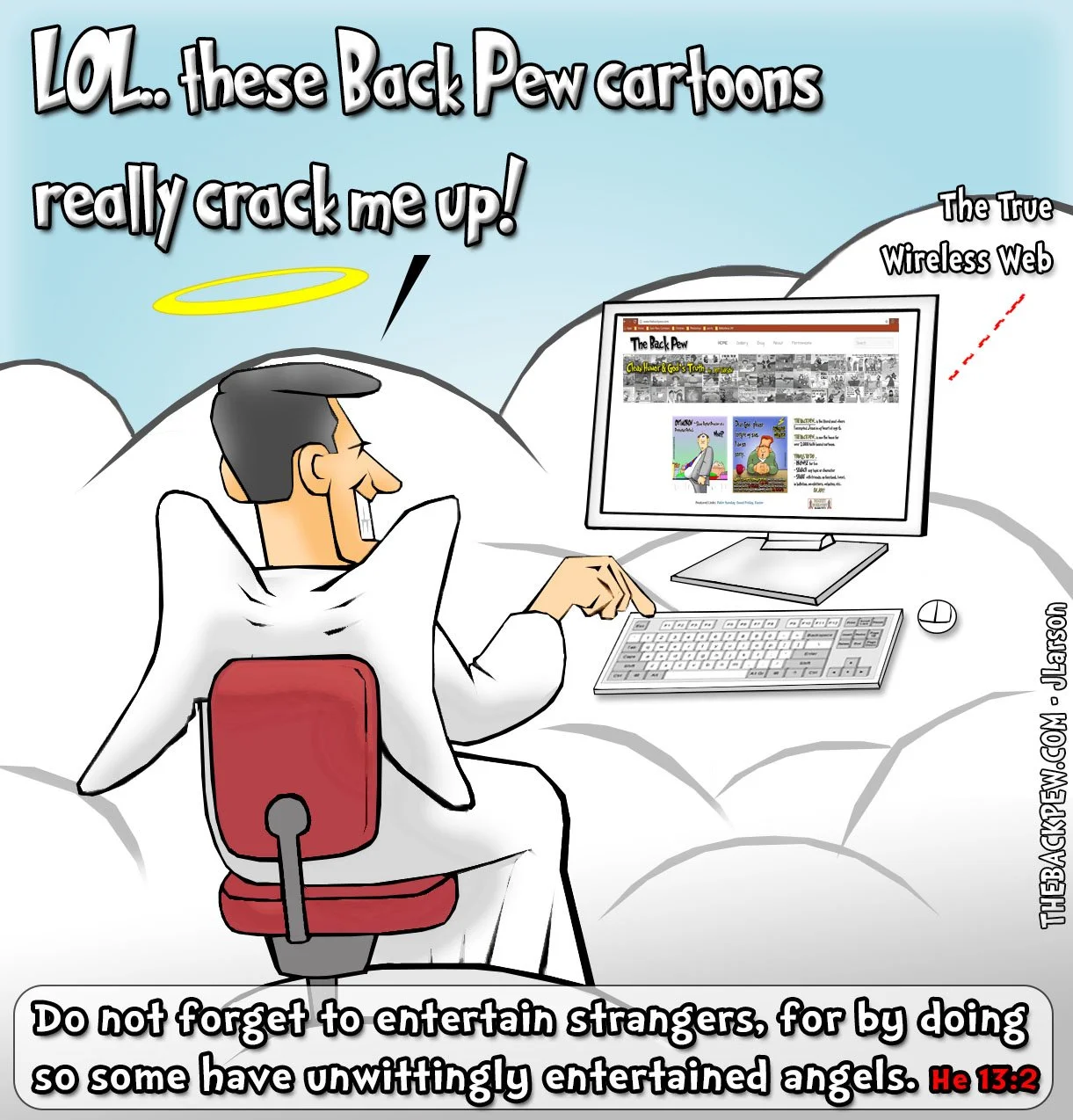 Computer cartoons -  of angel browsing the back Pew cartoons