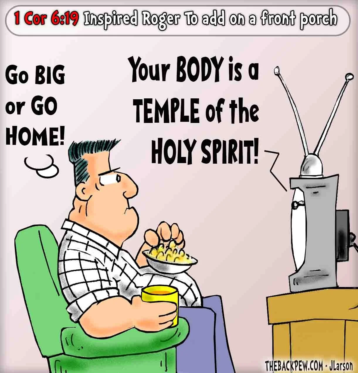 Christian Cartoon of 1 Corinthians 6:19 where your body is a Temple for the Holy Spirit