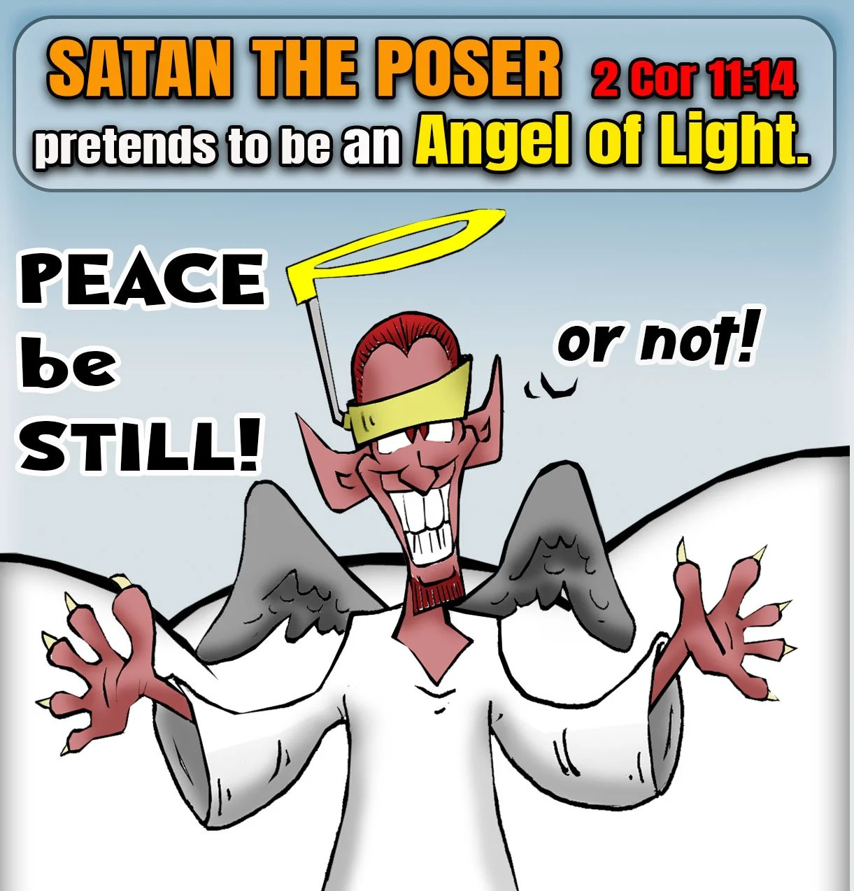Christian Cartoon featuring Satan posing as an Angel of Light