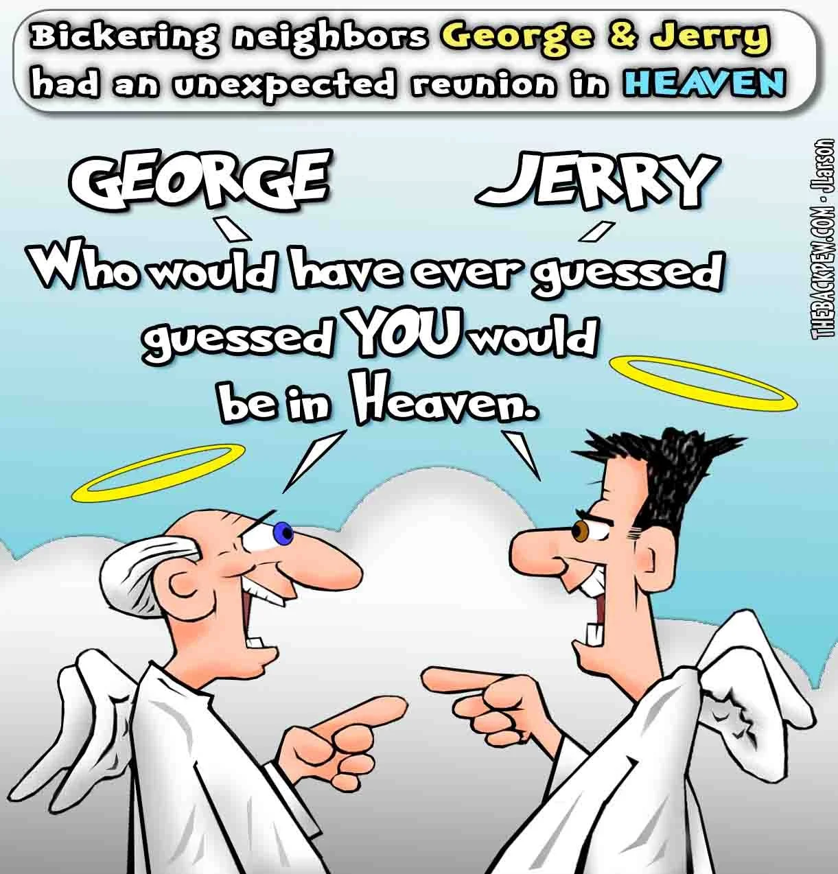 Heaven Cartoon of old neighbors reuniting