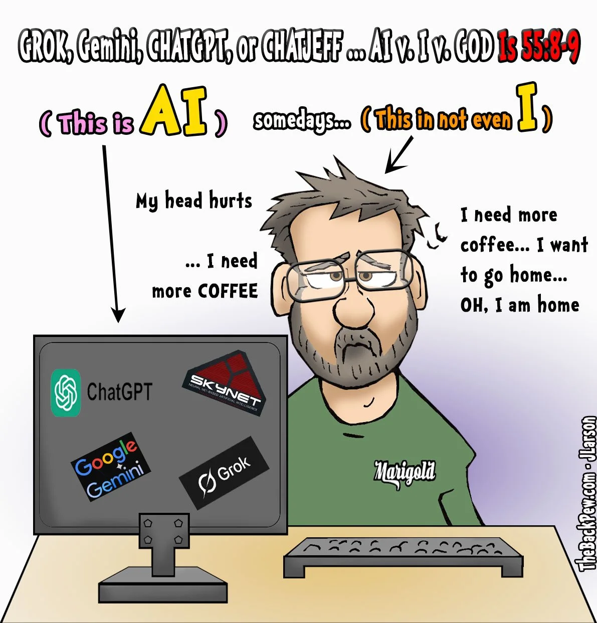 Christian Cartoons comparing AI with I and God