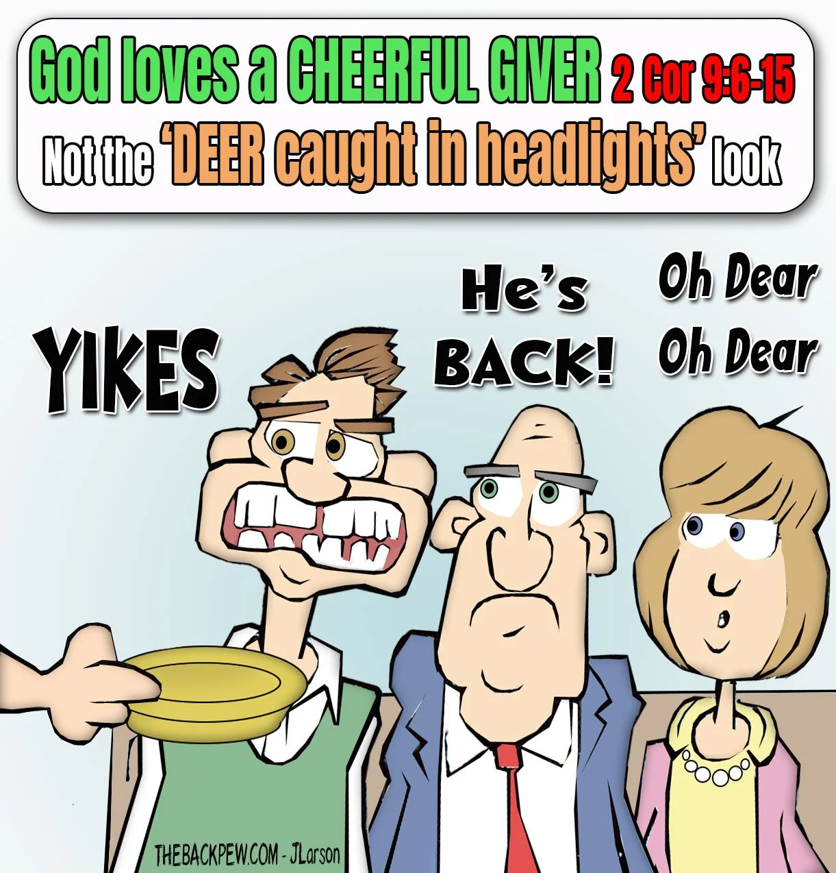 Church Cartoon of people not cheeful about giving