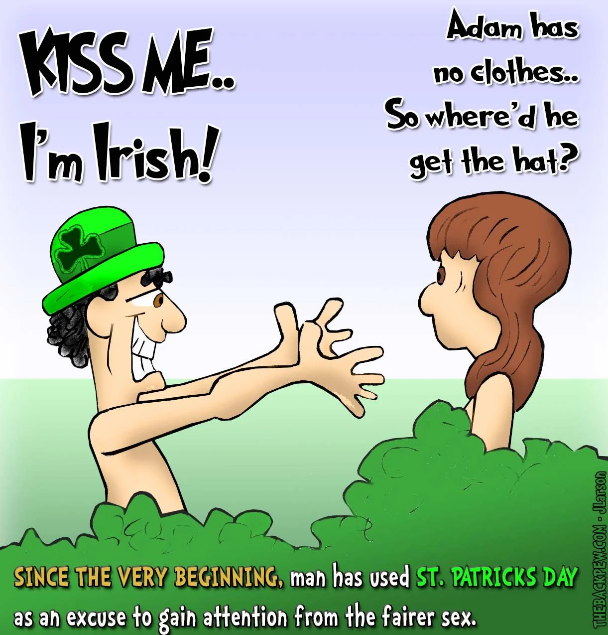 Adam and Eve Cartoon - kiss me i am Irish