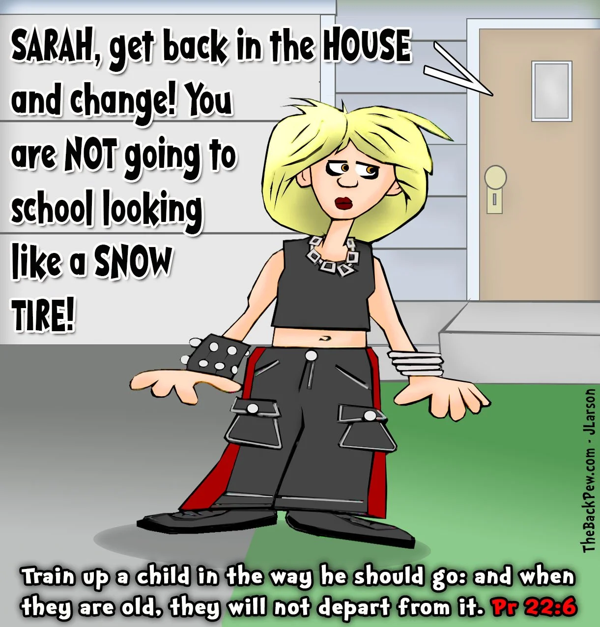 Parenting Cartoon of dad yelling at daughter to change he clothes before going to school