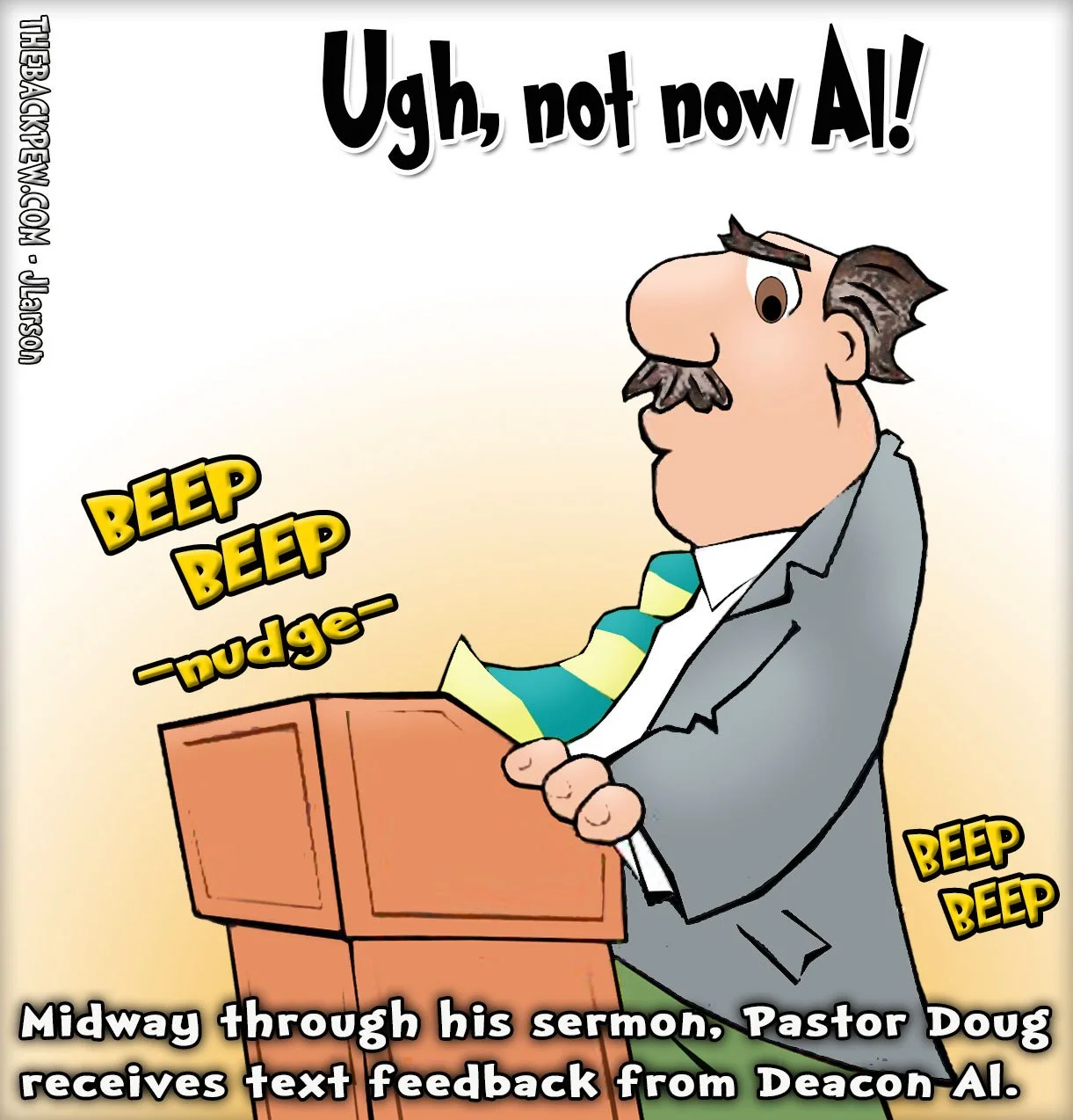 Pastor Cartoon of preacher getting texts during his sermon