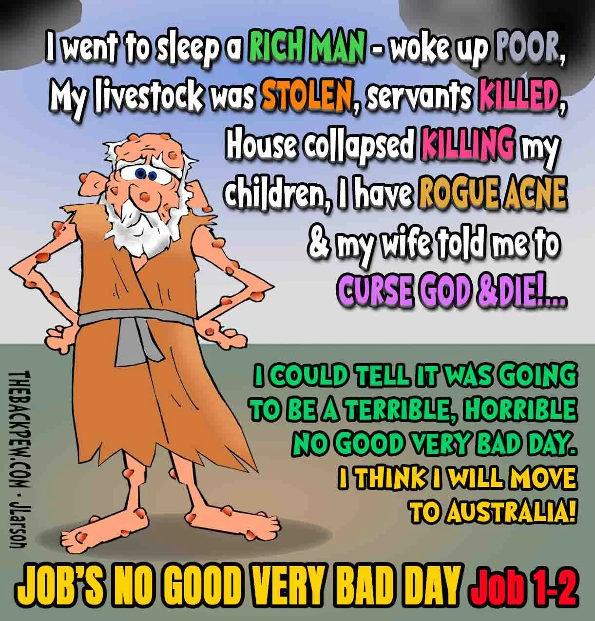 Bible cartoon about Job and his no good very bad day. Job 1-2