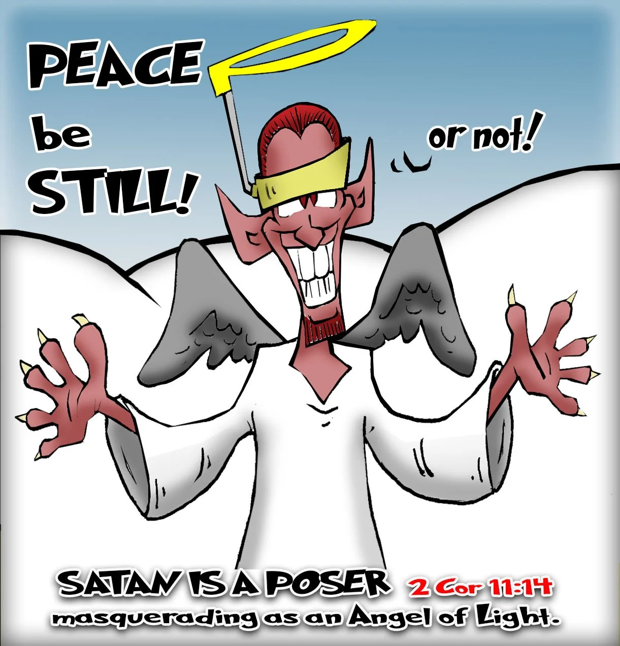 Christian Cartoon of Satan posing as an angel of light
