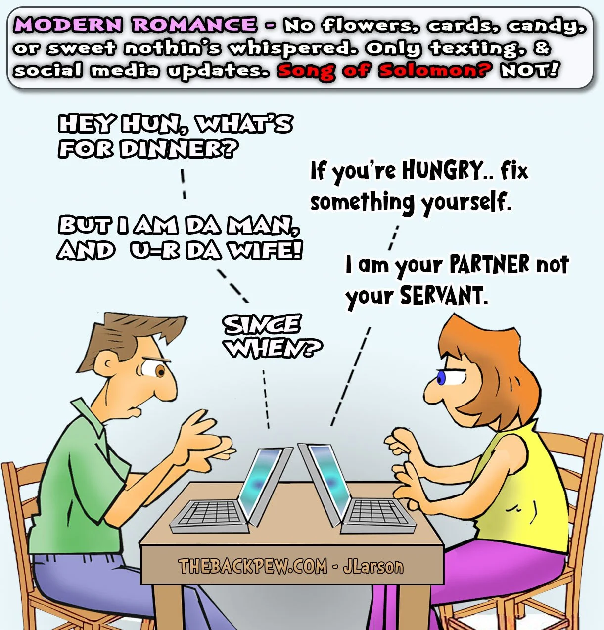 Marriage Cartoon of couple's online issues