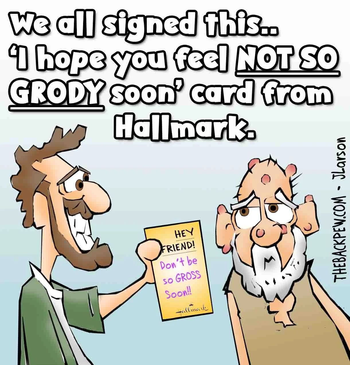 Bible Cartoon of Job getting a get well card, sorta
