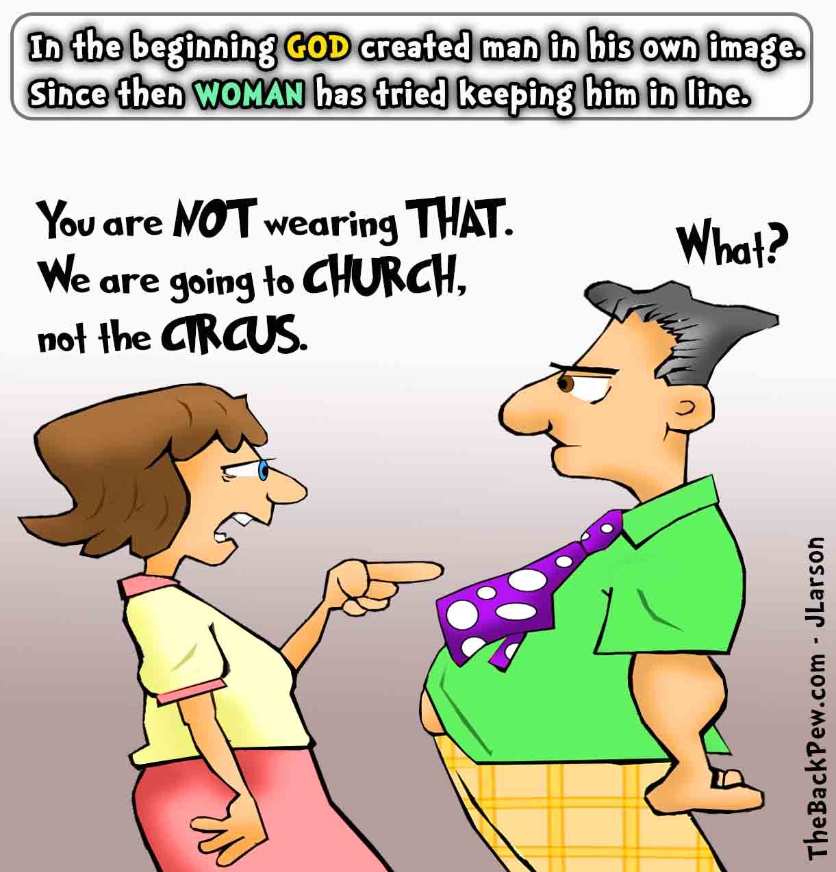 Marriage Cartoon - man fixed by woman