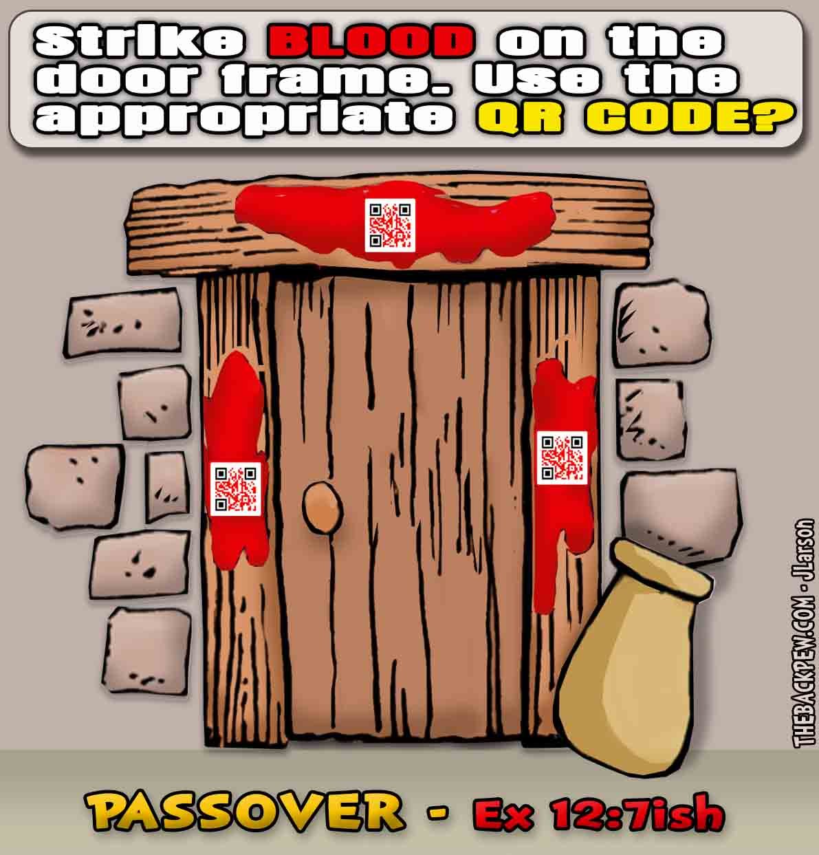 Bible Cartoon of the Passover in Exodus 12 including a QR Code