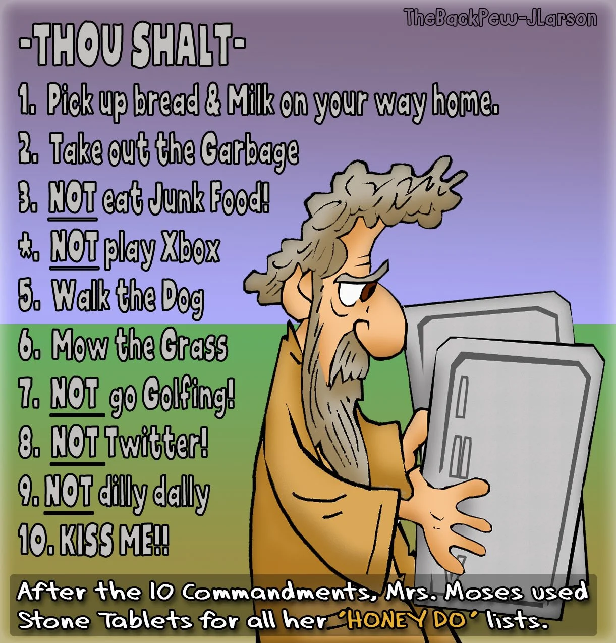 Moses Cartoons of Ten Commandment Shopping List
