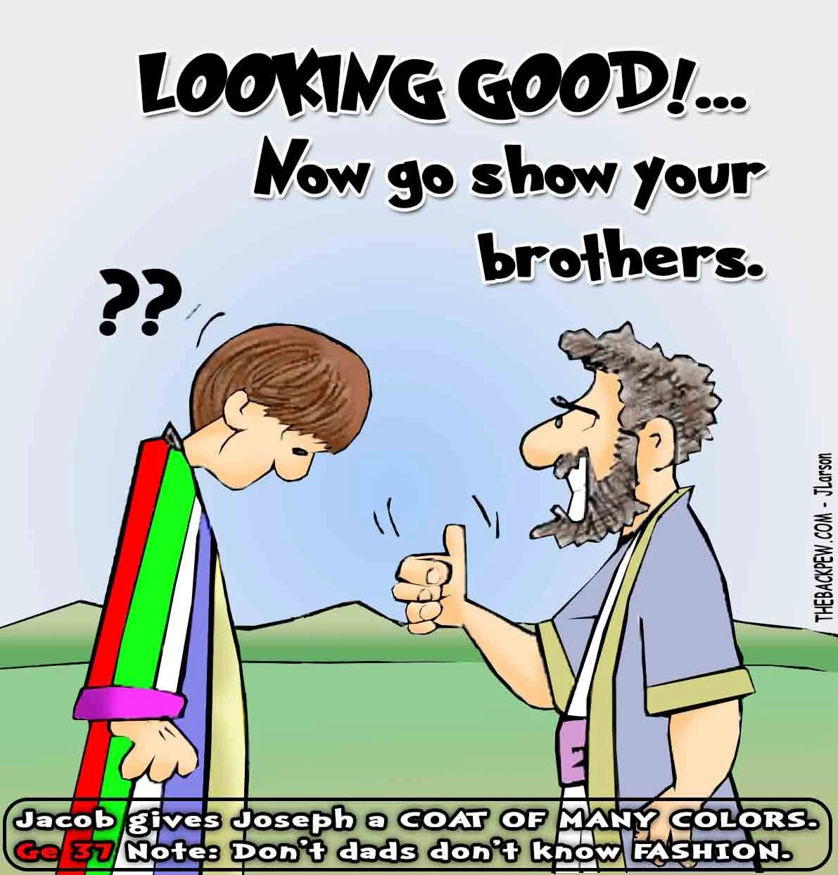 Bible Cartoon of Jacob giving Joseph his coat of many colors
