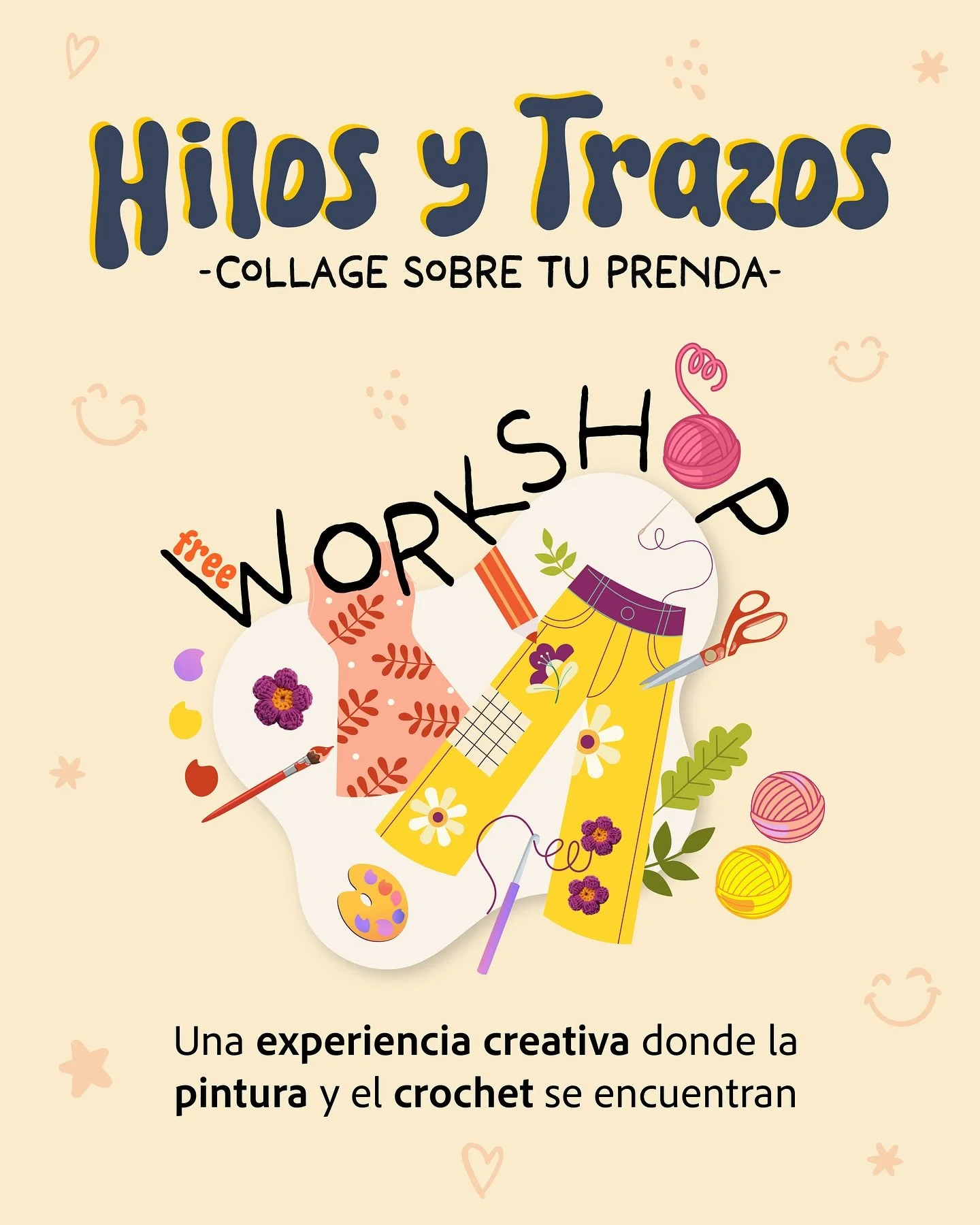 🎨 Hilos y trazos Workshop 🧶

✨ &iexcl;Una ma&ntilde;ana para crear, compartir y dejar volar la imaginaci&oacute;n! 🫶🏼

Pintura + crochet + tu prenda favorita = 
!Una obra &uacute;nica hecha por ti! 🌸

🎨Te esperamos el S&aacute;bado, 17 de SEP.
