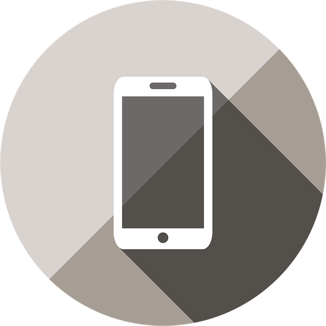 Icon of a smartphone in grayscale with a long shadow.