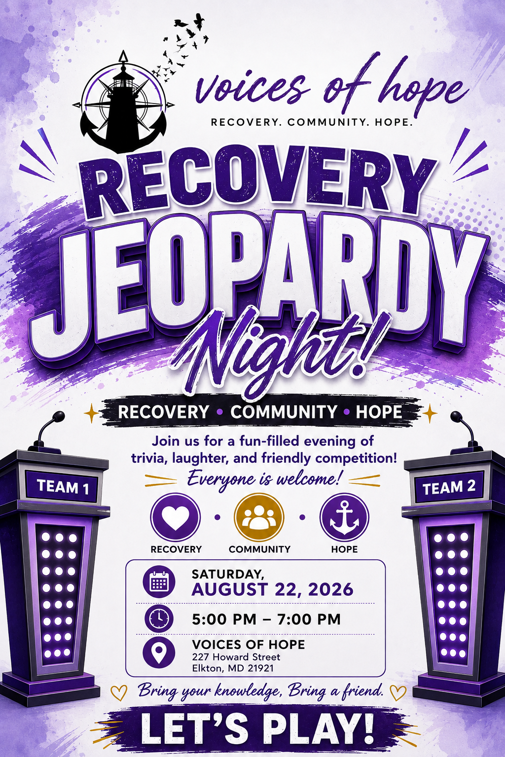 💜🎉 Upcoming Recovery Jeopardy Game Night! 🎉💜