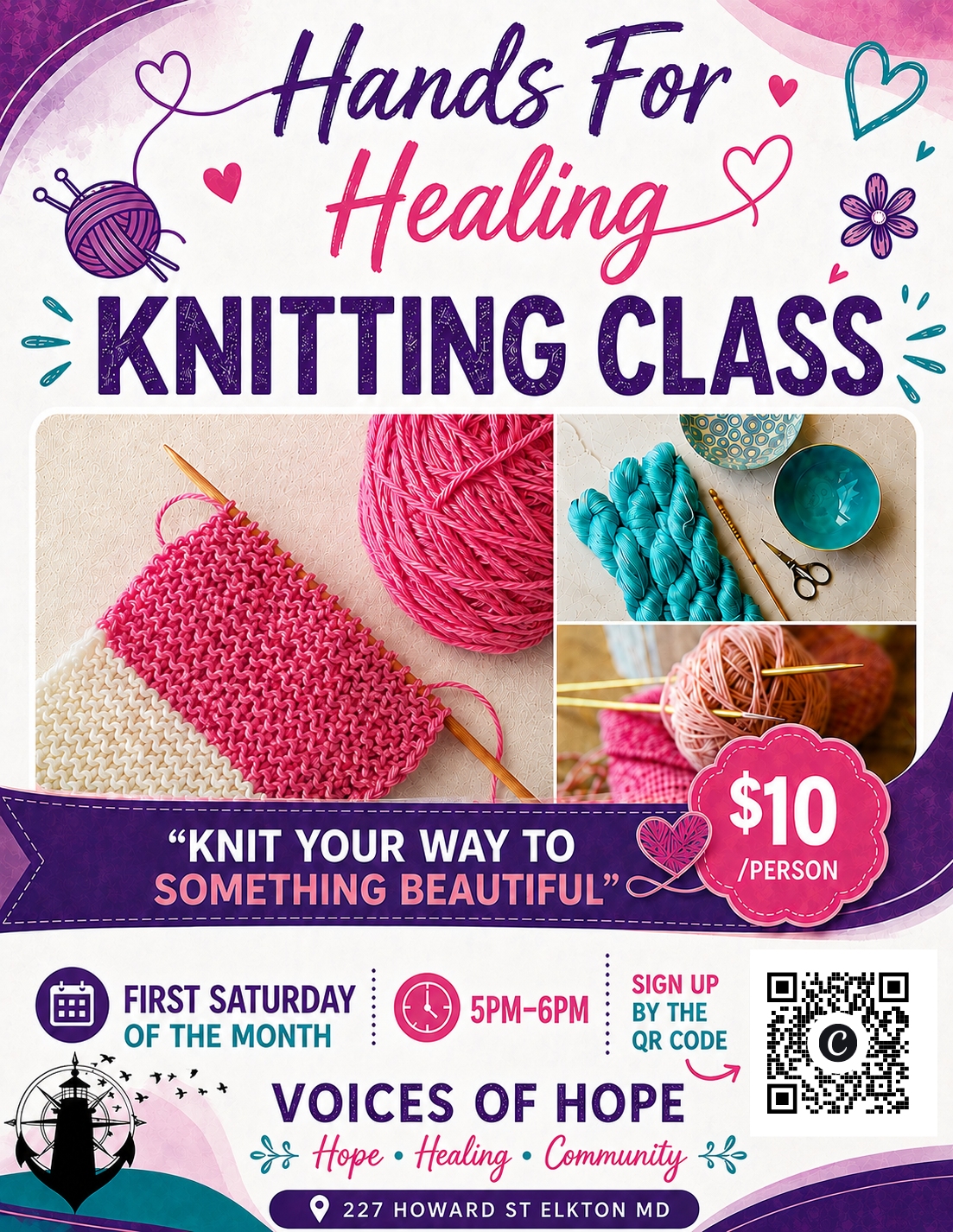 🧶💜 Upcoming: Knitting Class at Voices of Hope! 💜🧶