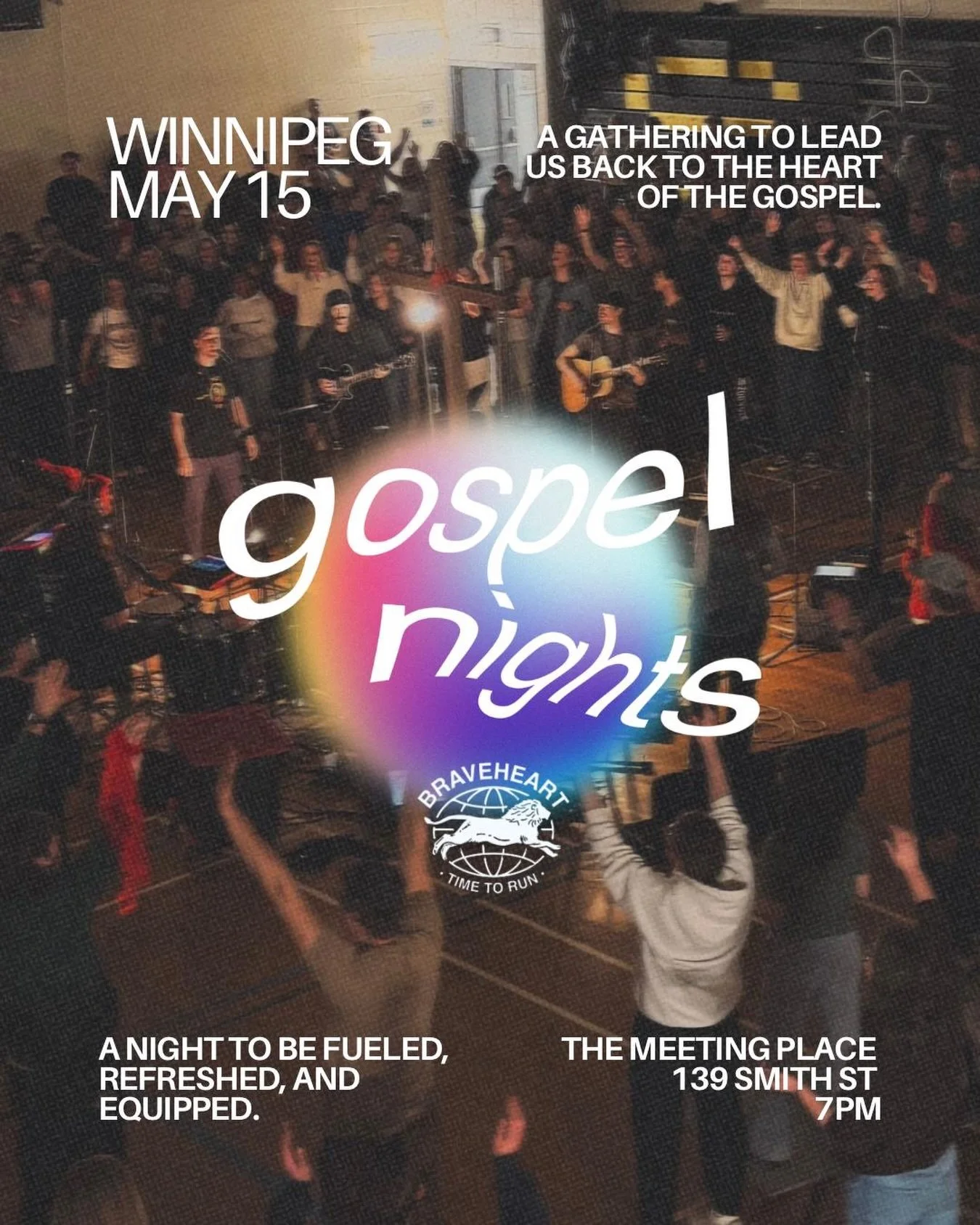 JOIN US with @braveheartministries on May 15th 7pm!!

A gathering to lead us back to the heart of the Gospel with a community to remind us we&rsquo;re not running alone.

Gospel Nights are not shows or conferences.
They&rsquo;re invitations to fellow