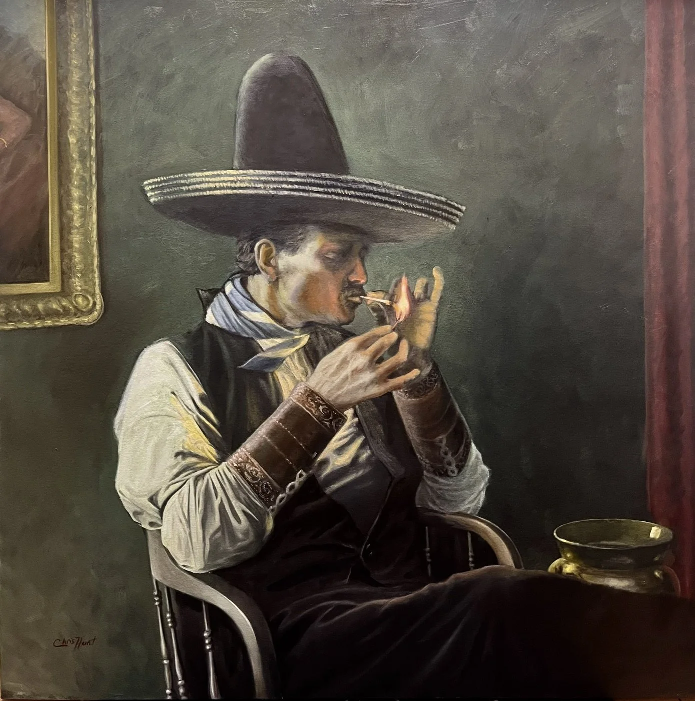 Sold • Lighting a Quirley, Oil on Canvas, 48 x 48 inches