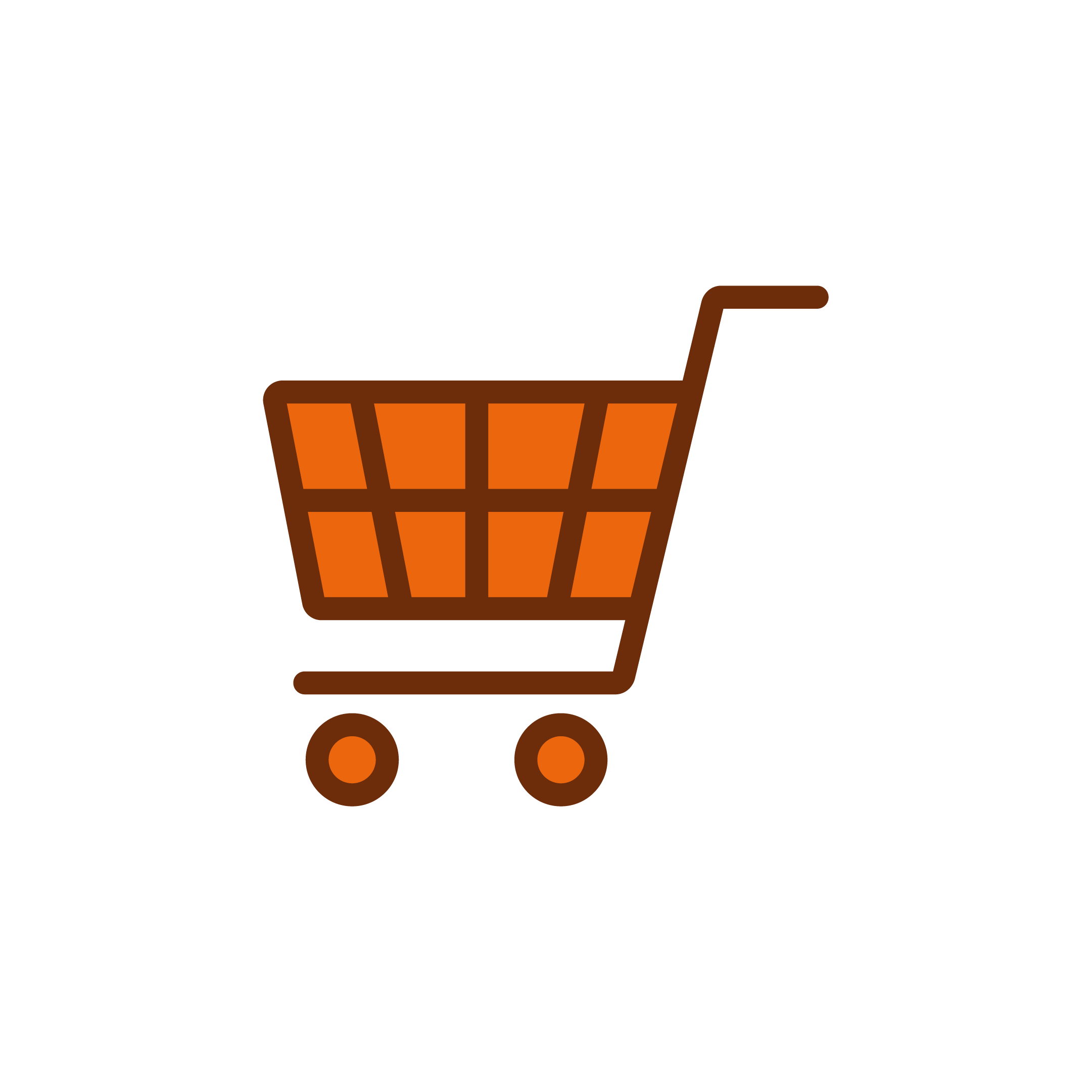 Icon of a shopping cart in orange with a black background.