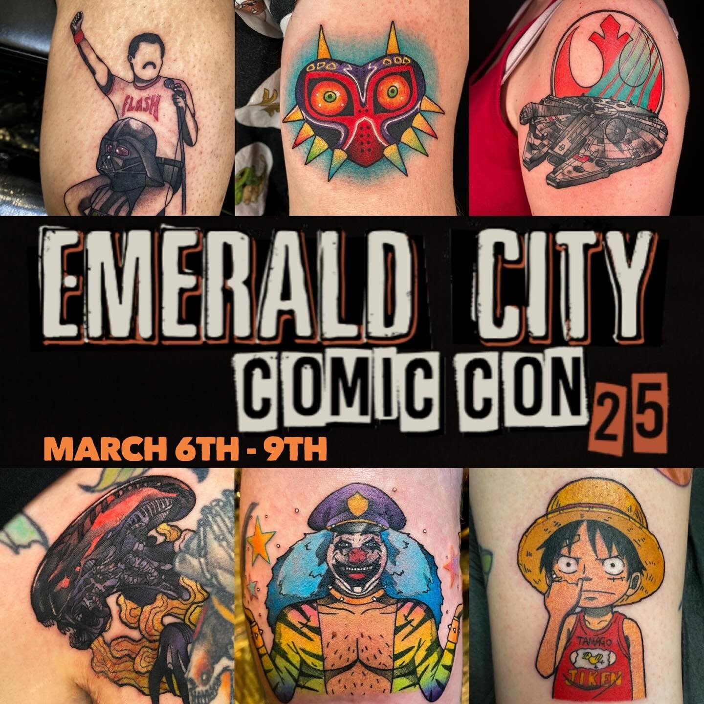 Attention Seattle! March 6th - 9th I’ll be working at the @emeraldcitycomiccon in the @inkfusionempire tattoo pavilion. I have VERY limited space left (one or two slots on Friday and Saturday) so please contact me before the show if you want a