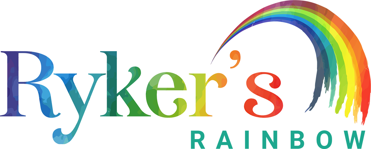 Colorful text that reads 'CyberKids' with a rainbow arching from the letter 'S'.