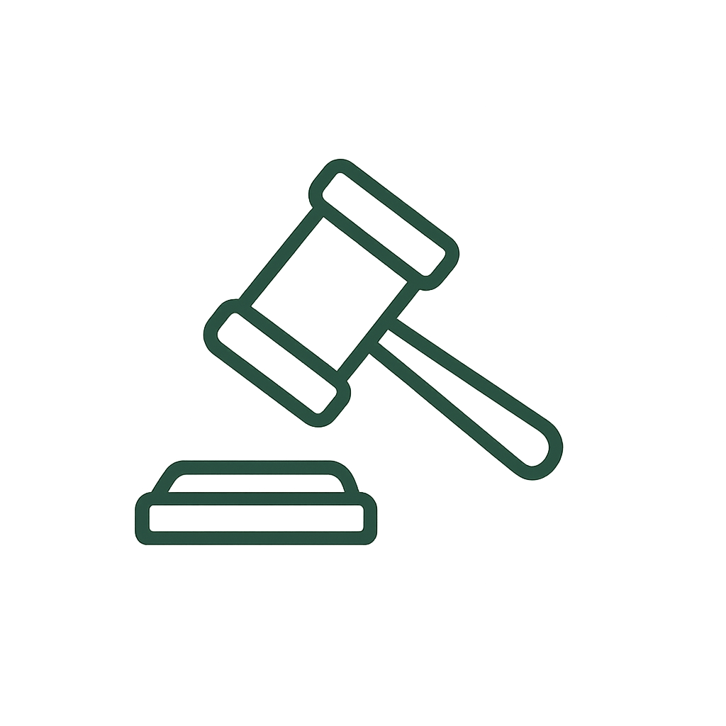 Auctioneer: Outline drawing of an auctioneers gavel hitting a sound block.