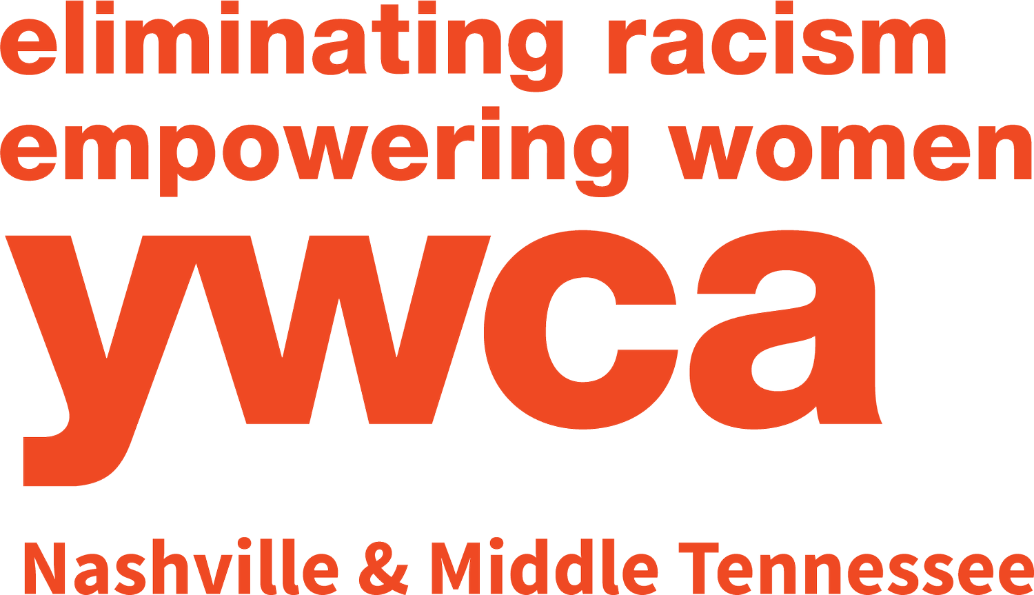 Text-based graphic with red text on black background saying 'eliminating racism empowering women YWCA Nashville & Middle Tennessee'.