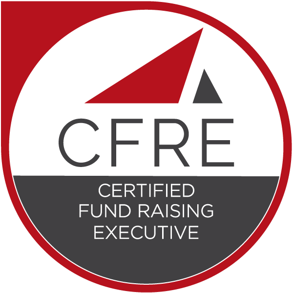 Red and black circular logo with a stylized sailboat icon and the text "CFRE" and "Certified Fund Raising Executive".