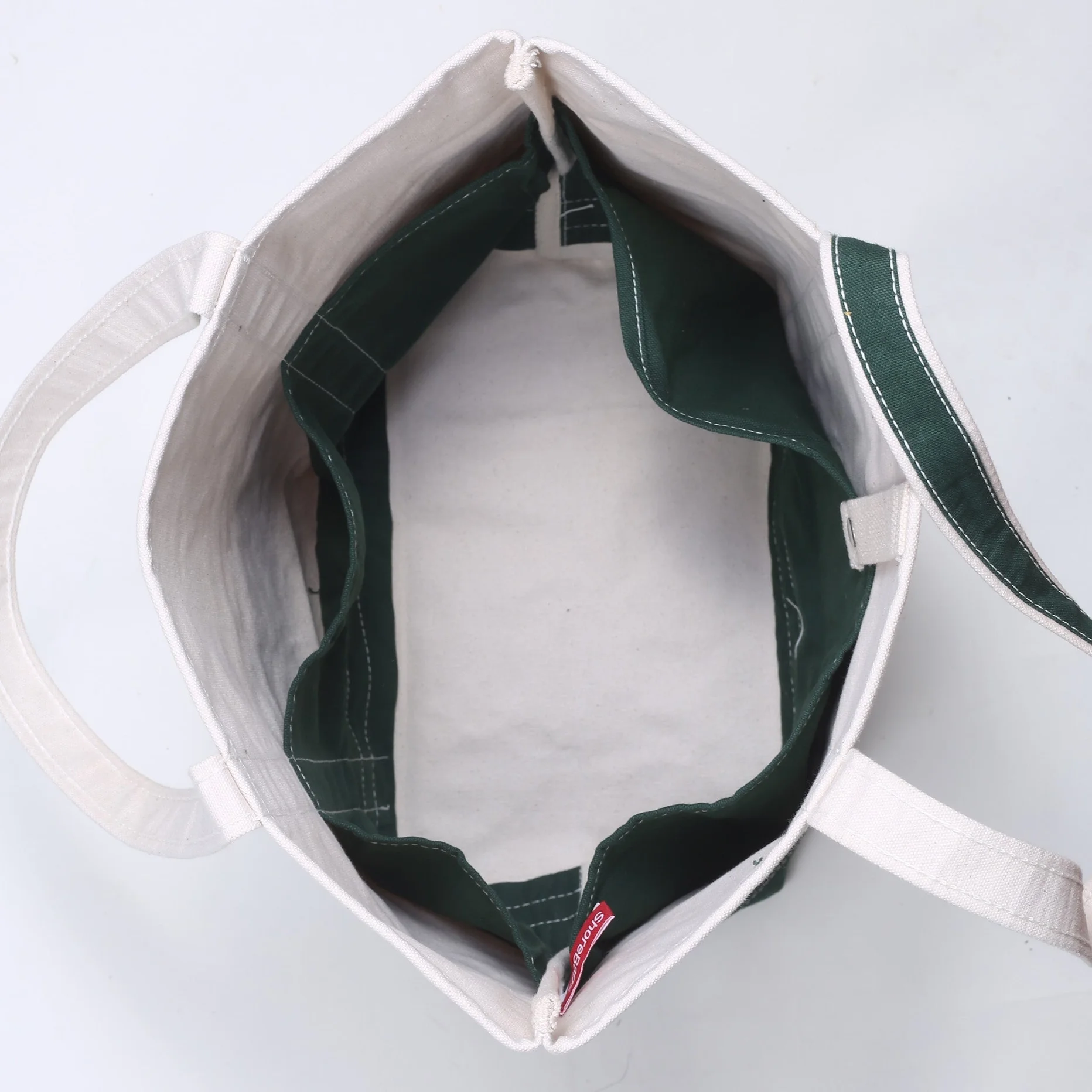 Lrg SB Hunter Green Canvas tote Interior.webp