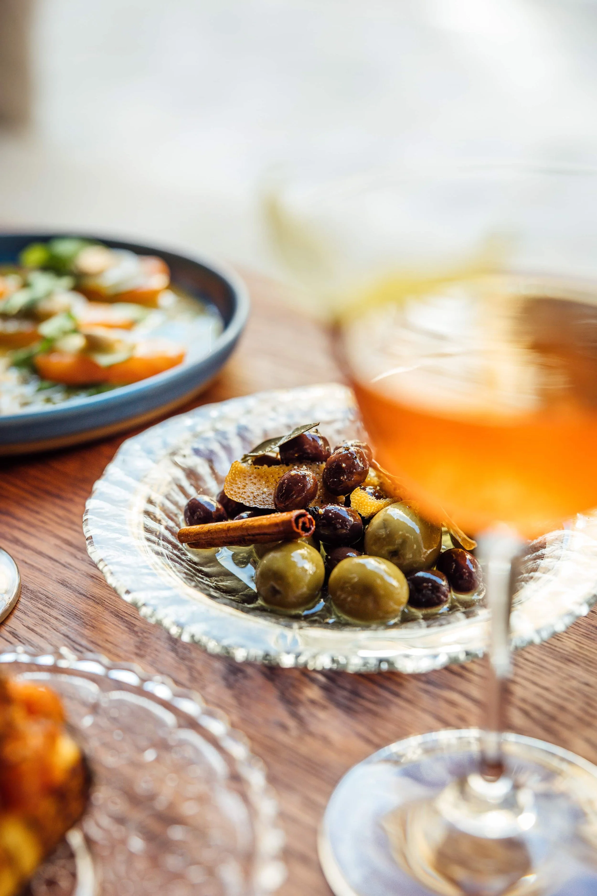 Olives with citrus and spices at wine bar Helsinki