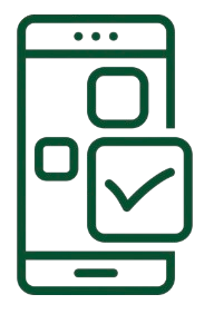 Line drawing of a smartphone with a checkmark icon overlay