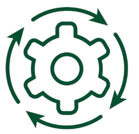 Icon of a gear with surrounding arrows indicating rotation or process