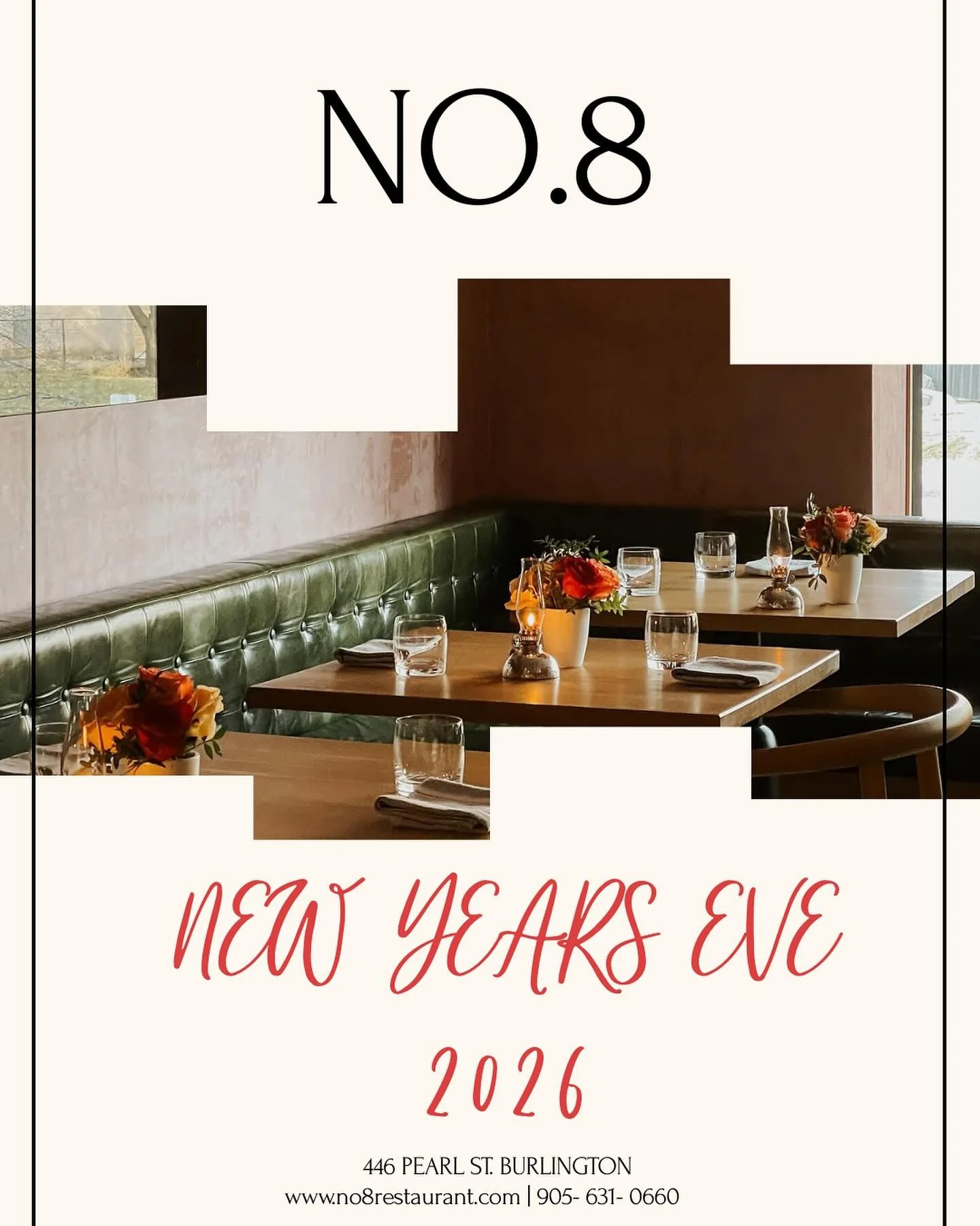 Welcome the new year at No.8 Restaurant with a seven-course set menu designed for a refined, celebratory evening!🥂

Choose from early or late seatings-whether you&rsquo;re heading to another event or staying to toast midnight with us.

7-course set 