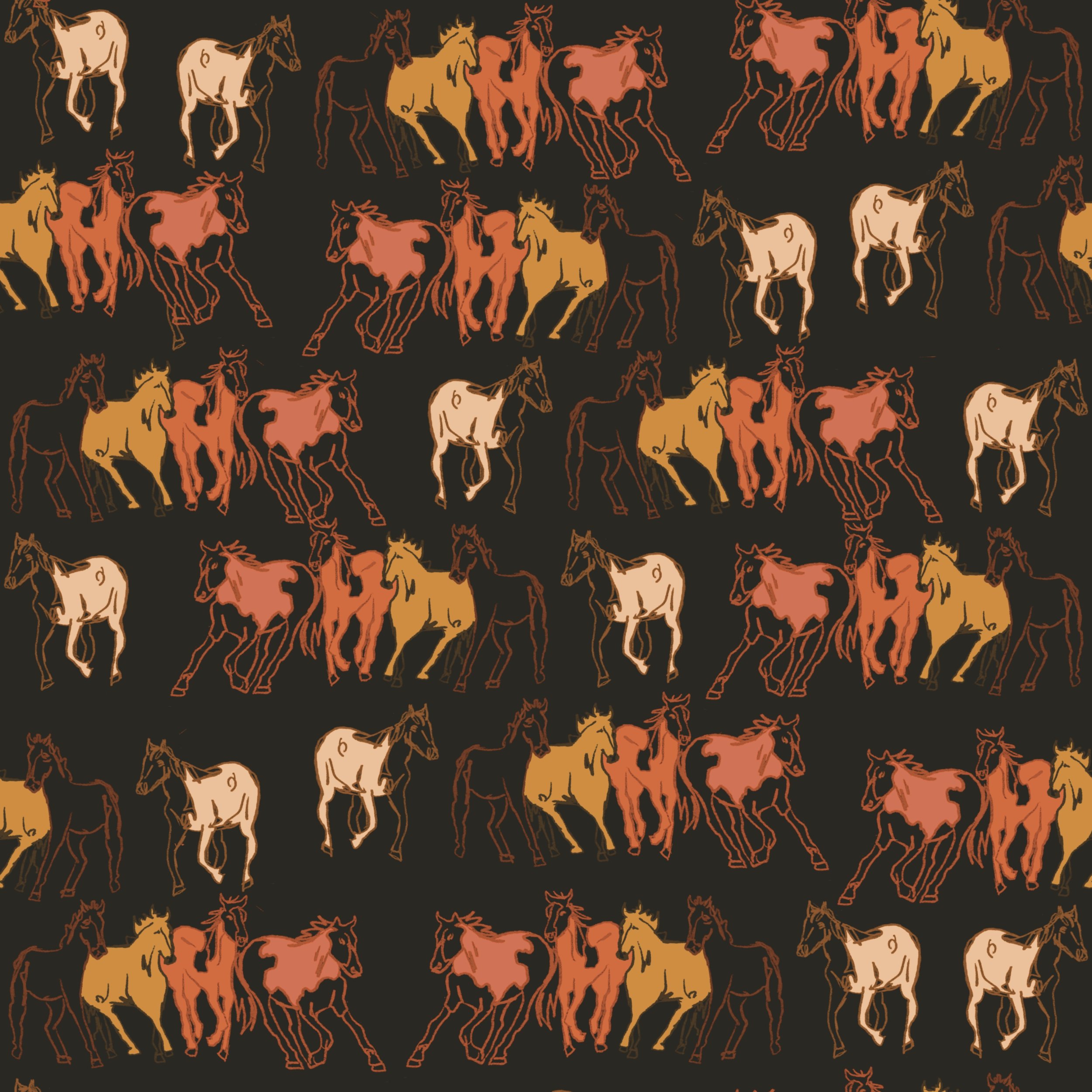 Wandering Wild Stallions in Sunset