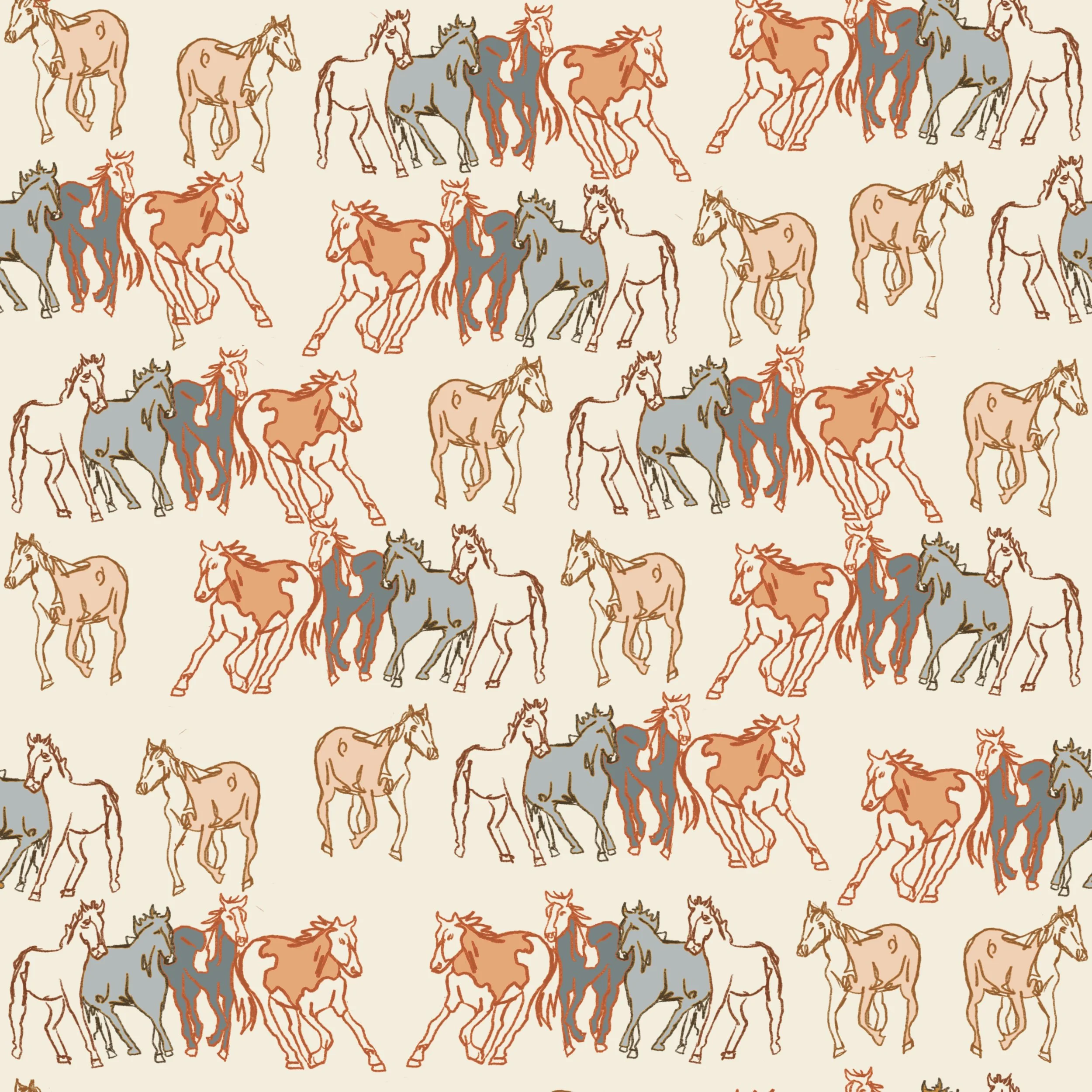 Wandering Wild Stallions in Dusty Pastel