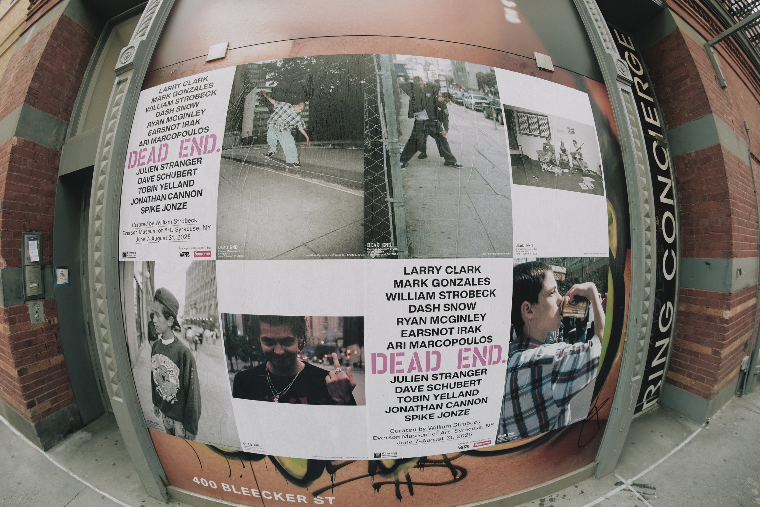 Documentation of wheatpasting by Concrete Campaigns for Dead End at Everson Museum of Art. June 2025