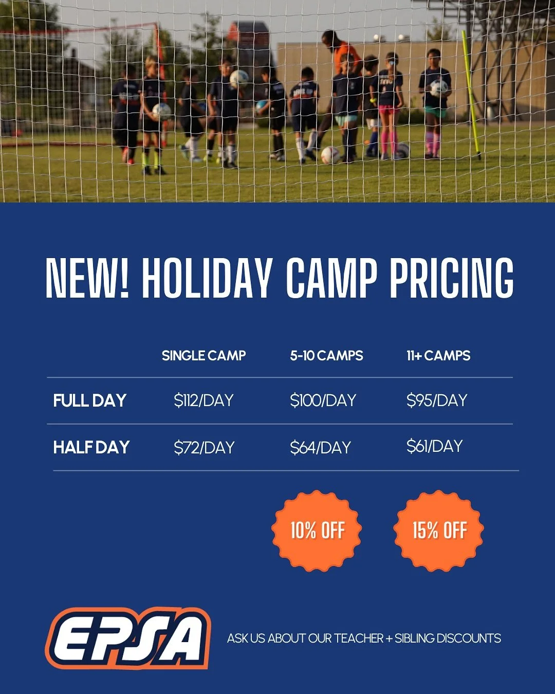 Holiday Camp countdown is on! 

🏕️ Adventure Camp &mdash; sports, games, and creative challenges for ages 2&ndash;12
⚽ Premier Soccer Camp &mdash; focused training for players ages 5&ndash;15

🆕 Holiday Camp Pricing 👉 Full Day from $95 | Half Day 