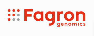 Fagron Genomics logo with stylized red and gray dots forming a square, and the words "Fagron genomics" in red, on a white background.