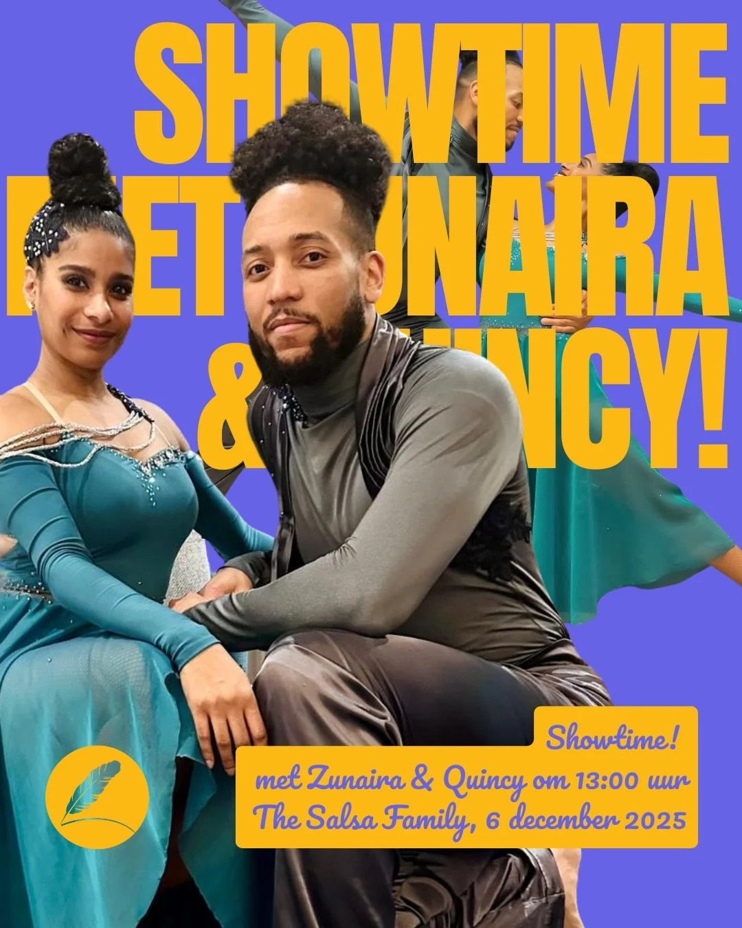 ✨ Show: &lsquo;URGE&rsquo; door Zunaira &amp; Quincy
🕐 13:00 uur &ndash; tijdens het Salsa Feestje | 6 december 2025

Laat je inspireren door de flow en expressie van twee fantastische performers!
De professionele dansers Zunaira &amp; Quincy komen 