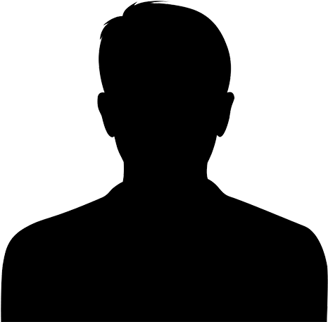Silhouette of a person with a haircut, facing forward.