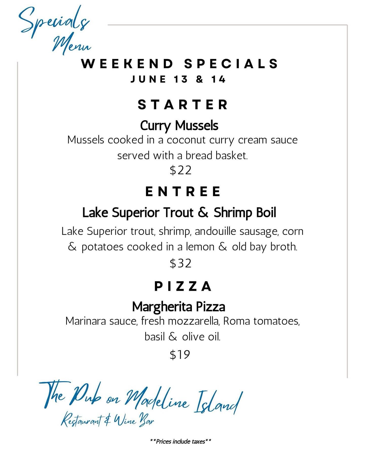 This weekend special at The Pub! 

Dinner will start at 5pm.

#thepubonmadelineisland #islandvibes #weekendspecial